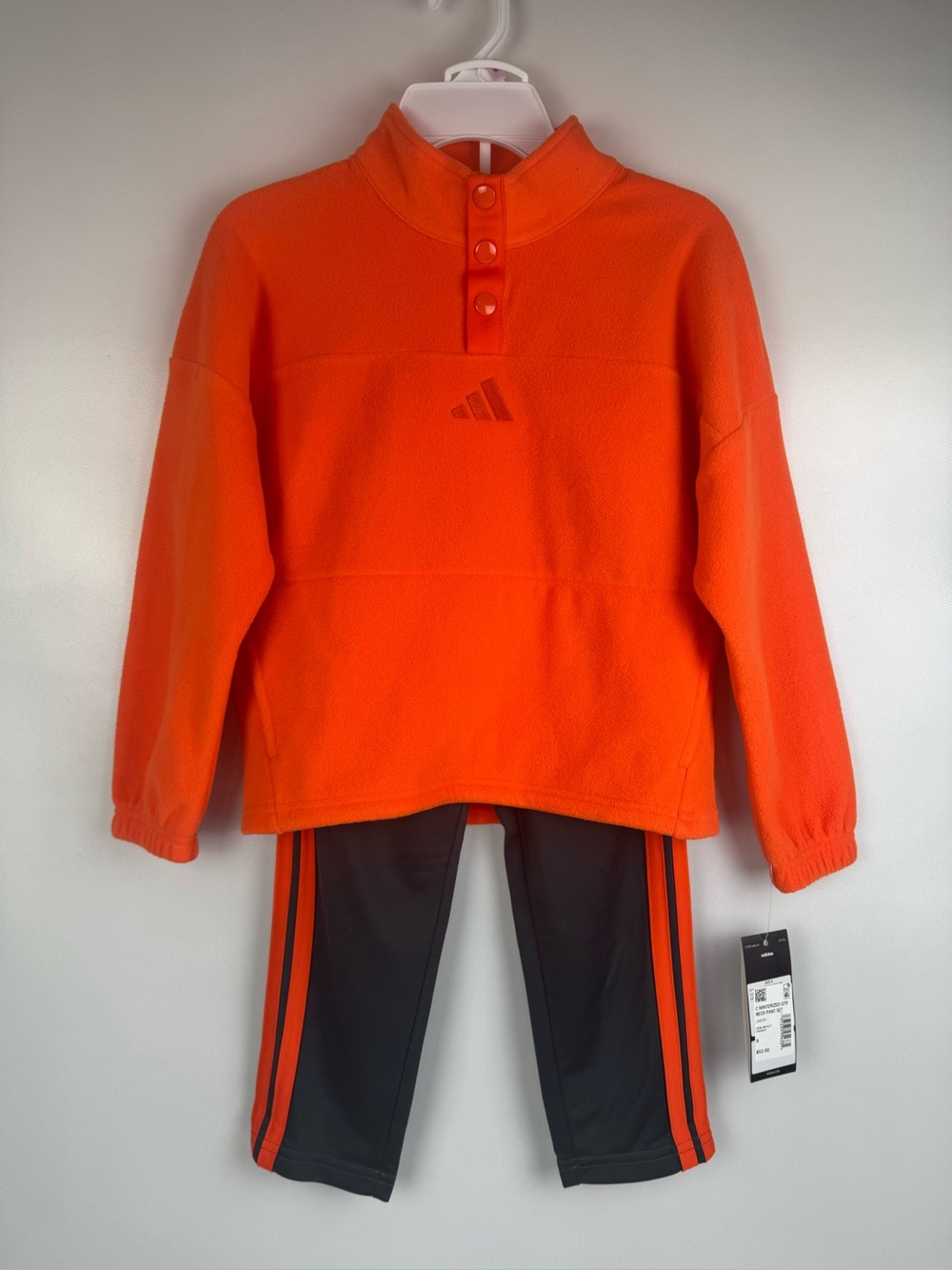 adidas boys Orange Pullover Fleece with grey pull on pants NWT size 6